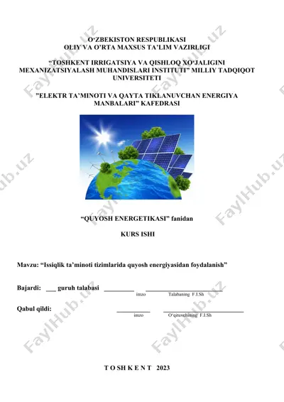 elektr ta'minoti va qayta tiklanuvchan energiya manbalari kafedrasi — DOCX