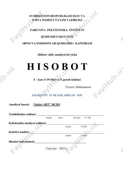 amaliyot hisoboti "bitiruv oldi" amaliyot bo‘yicha — DOC