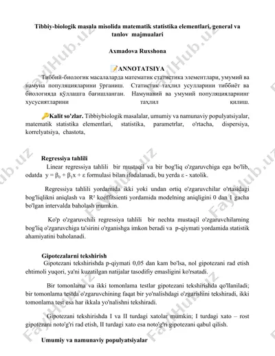 tibbiy-biologik masala misolida matematik statistika elementlari — DOCX