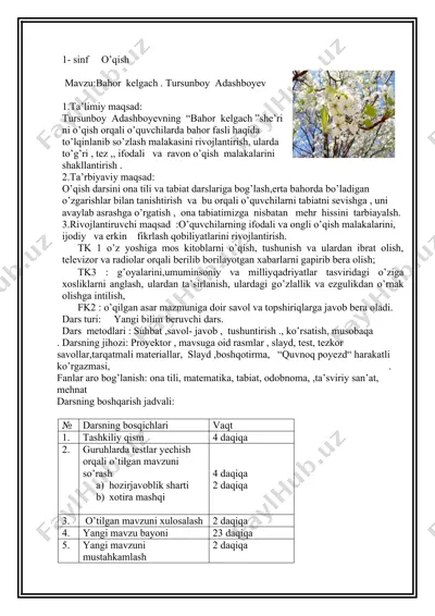 "bahor kelgach" she'ri ta'limiy maqsadlari — DOC