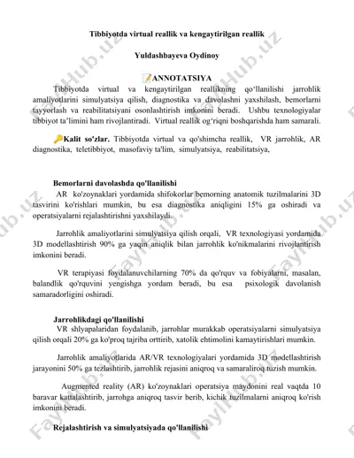 tibbiyotda virtual va kengaytirilgan reallik — DOCX