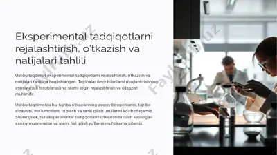 eksperimental tadqigotlar rejalashtirish, o'tkazish va natijalari tahlili — PPTX