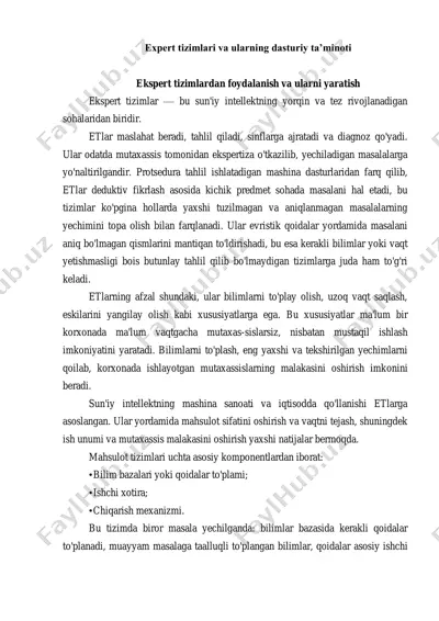 expert tizimlari va ularning dasturiy ta’minoti — PDF
