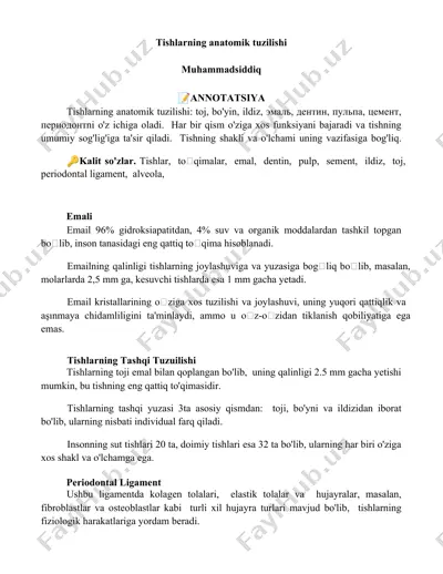 tishlarning anatomik tuzilishi — DOCX