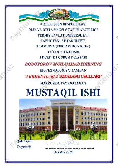 fermentlarni tozalash usullari — PDF