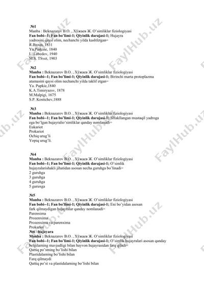 o'simliklar fiziologiyasi — DOCX