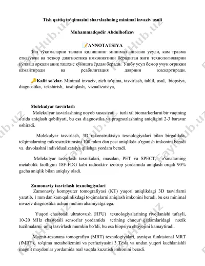 tish qattiq toʻqimasini sharxlashning minimal invaziv usuli — DOCX