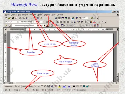 microsoft word дастури ойнасининг умумий куриниши — PPTX