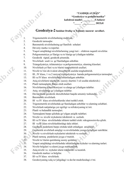 geodeziya-2 fanidan oraliq va yakuniy nazorat savollari — DOCX
