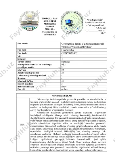 geometriya fanini o’qitishda geometrik yasashlar va almashtirishlar — DOCX