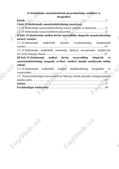 о‘zbekistоndа xususiylаshtirish jаrаyоnlаrining vаzifаlаri vа bоsqichlаri — DOCX