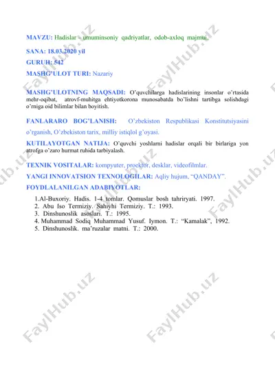 hadislar – umuminsoniy qadriyatlar, odob-axloq majmui. — DOC