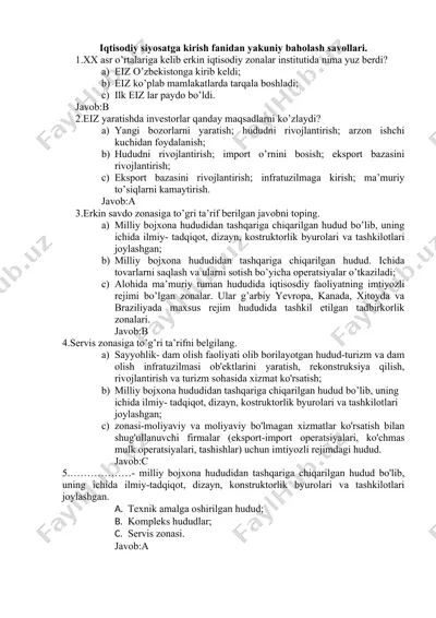 iqtisodiy siyosatga kirish fanidan yakuniy baholash savollari — DOCX