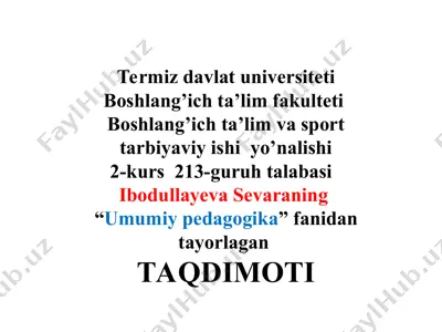 "jahon adabiyotida pedagogikaning rivojlanishi" — PPT
