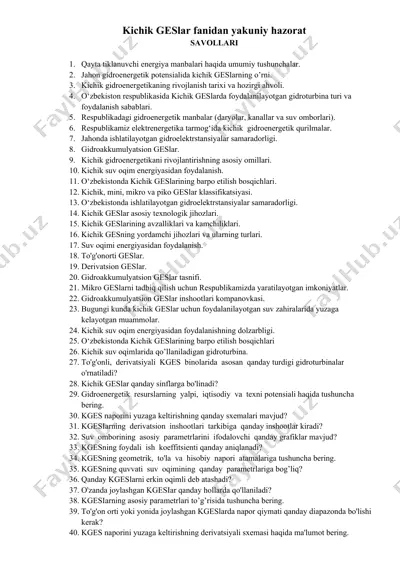kichik geslar fanidan yakuniy hazorat — DOCX