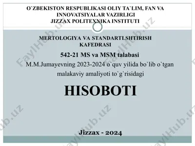 m.m.jumayevning 2023-2024 o`quv yilida bo`lib o`tgan malakaviy amaliyoti to`g`risidagi hisoboti — PPT