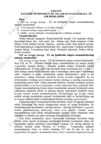 xalqaro munosabatlar xix asr so‘nggi choragi - xx asr boshlarida — PDF