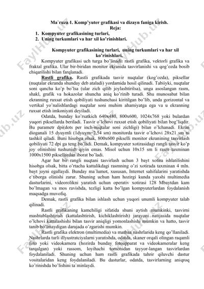 komp'yuter grafikasi va dizayn faniga kirish — DOC