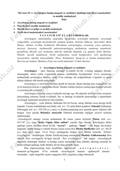 arxeologiya faning maqsad va vazifalari — DOCX