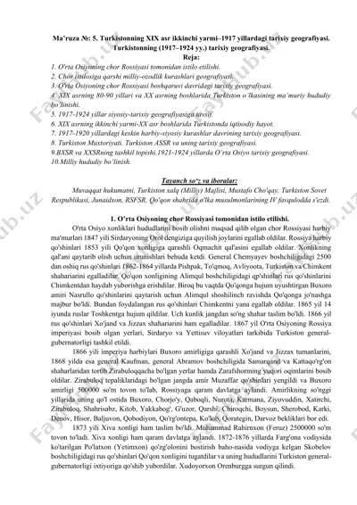 o'rta osiyoning chor rossiyasi tomonidan istilo etilishi — DOCX