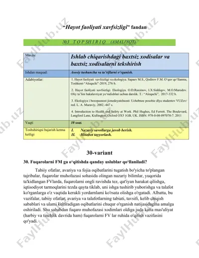 ishlab chiqarishdagi baxtsiz xodisalar va baxtsiz xodisalarni tekshirish — DOCX