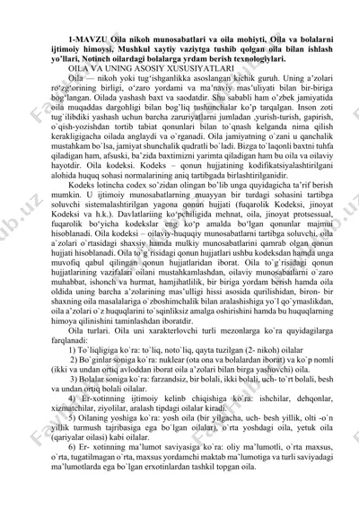 oila va uning asosiy xususiyatlari — DOCX