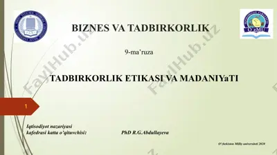 tadbirkorlik etikasi vamadaniyati — PPTX