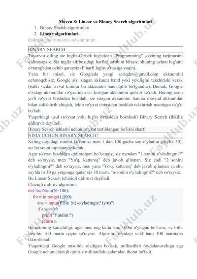binary search algoritmlari — DOCX