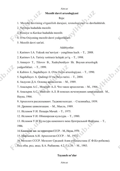 mezolit davri arxeologiyasi — DOC