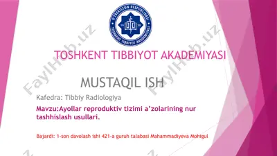ayollar reproduktiv tizimi a’zolariining nurtashhislash usullari — PPTX