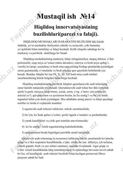 hiqildoq mushaklari harakatini buzilishi (parezi va falaji) — DOCX