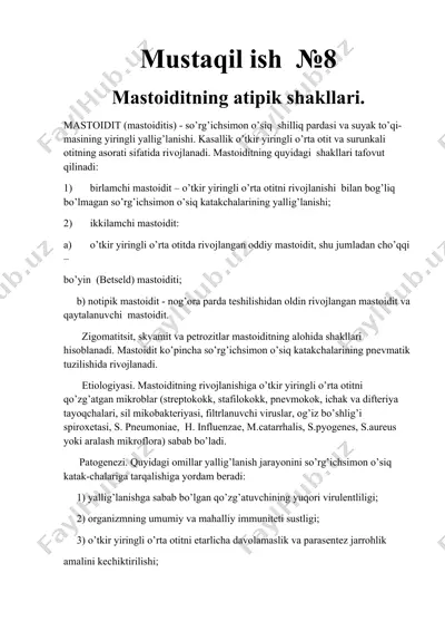 mastoiditning atipik shakllari — DOCX