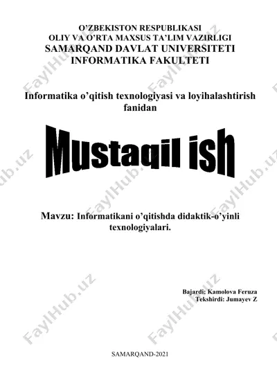 informatikani o’qitishda didaktik-o’yinli texnologiyalar — DOCX