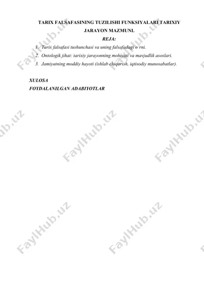 tarix falsafasining tuzilishi funksiyalari tarixiy jarayon mazmuni. — DOCX