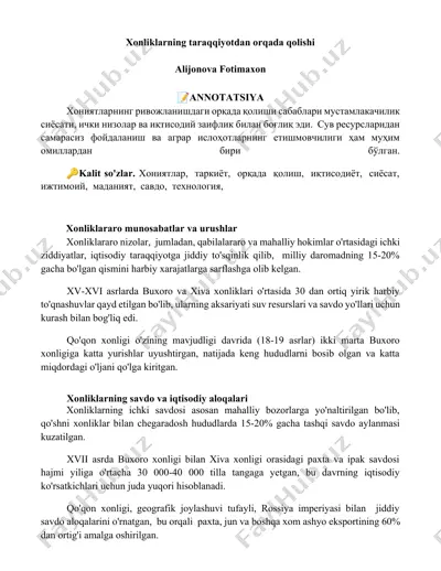 xonliklarning taraqqiyotdan orqada qolishi — DOCX