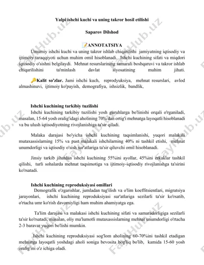 ishchi kuchi va uning takror hosil etilishi — DOCX