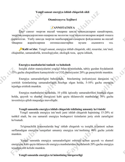 yengil sanoat energiya ishlab chiqarish sikli — DOCX