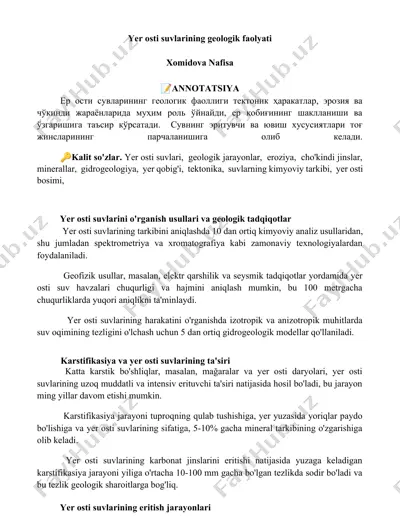 yer osti suvlarining geologik faolyati — DOCX