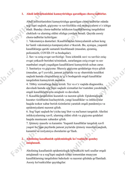 aholi infitsirlanishini kamaytirishga qaratilgan chora-tadbirlar — DOCX