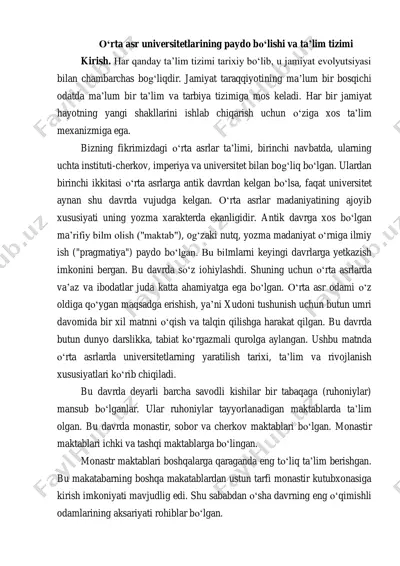 oʻrta asr universitetlarining paydo boʻlishi va ta’lim tizimi — PDF