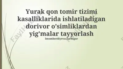 o'simlik xom ashyosini yig'ish va saqlash — PPTX