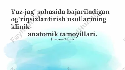 yuz-jag' suyagi sohasida bajariladigan og'riqsizlantirish usullarining klinik-anatomik tamoyillari — PPTX