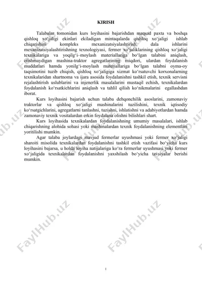 qishloq xo‘jaligi texnikalari kompleks mexanizatsiyalashtirish — DOC