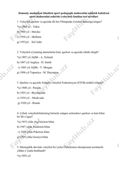 voleybol test savollari — DOCX