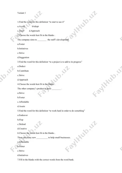 english vocabulary quiz — DOCX