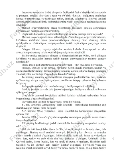 ta'lim-tarbiya nazariyasi — DOC