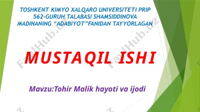 tohir malik hayoti va ijodi — PPTX