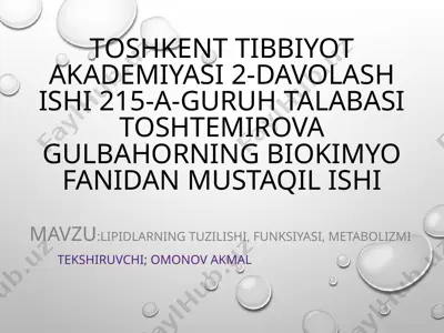 lipidlarning tuzilishi, funksiyasi, metabolizmi — PPTX