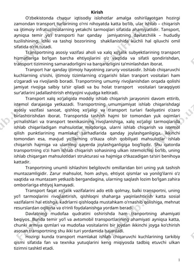 transportning iqtisodiy ahamiyati — DOC