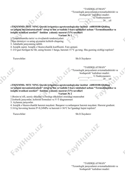 termodinamika va issiqlik texnikasi asoslari — DOCX